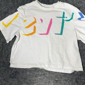 Levi's White Tee with Multicolor Graphic Y2K Cropped 90s size small